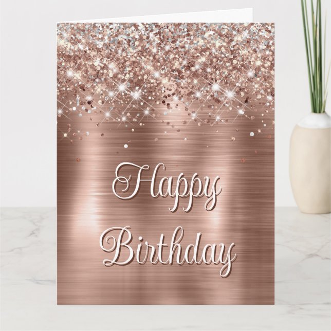 Glittery Ro Gold Foil Faux Glitter Monogram Kort (Framsida)