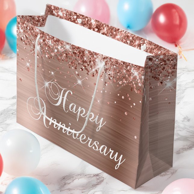 Glittery Ro Gold Foil Finare Lycklig-årsdag (Glittery Rose Gold Foil Fancy Happy Anniversary Large Gift Bag)