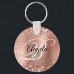 Glittery Ro Gold Foil Finare Monogram Nyckelring<br><div class="desc">Elegant guld glitter med gnistor mot en motsvarande bild av den borrade metall-folie som används i faux. Det går att anpassa kalligrafimonogrammet för svart och vitt finare i mitten. All sparsam och glansig inslag i denna moderna gigantiska design är digital grafik. Monogrammed värdefull cirkel formar nyckelring party favors för hennes...</div>