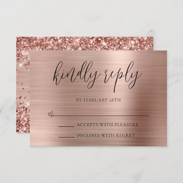 Glittery Ro Gold Foil Kinly Reply Bröllop OSA Kort (Fram/baksida)