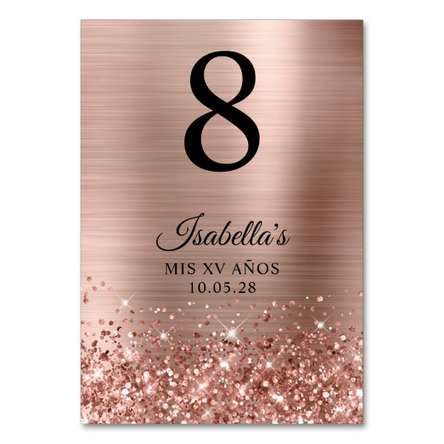 Glittery Ro Gold Foil Mis XV Anos Bordsnummer (Framsidan)