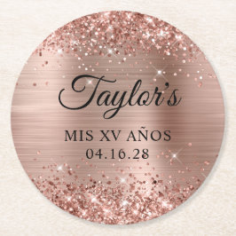 Glittery Ro Gold Foil Mis XV Años Underlägg Papper Rund