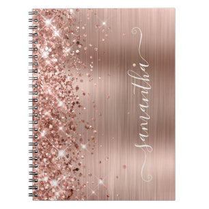 Glittery Ro Gold Foil Modern Girly Namnteckning Anteckningsbok