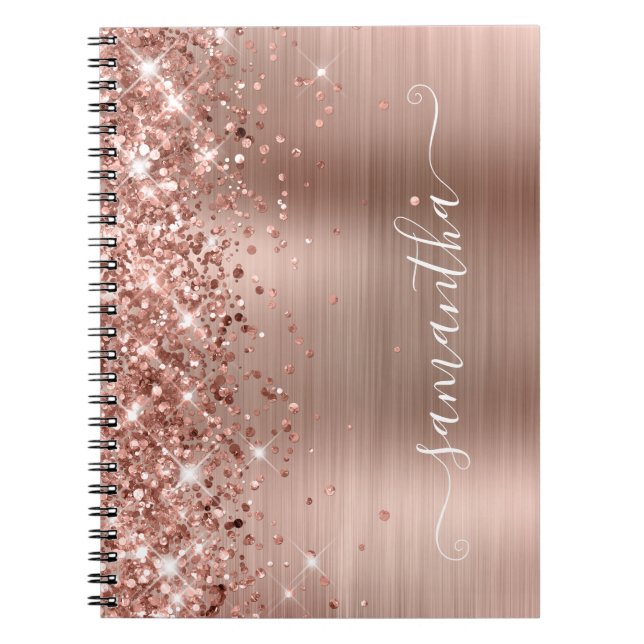 Glittery Ro Gold Foil Modern Girly Namnteckning Anteckningsbok (Framsidan)
