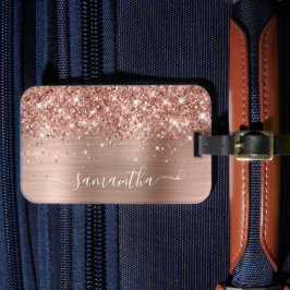 Glittery Ro Gold Foil Modern Girly Namnteckning Bagagebricka