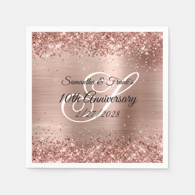 Glittery Ro Gold Foil Monogram 10-årsdagen Pappersservett (Framsidan)