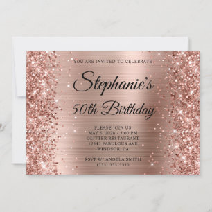 Glittery Ro Gold Foil Monogram 50:e födelsedagen Inbjudningar