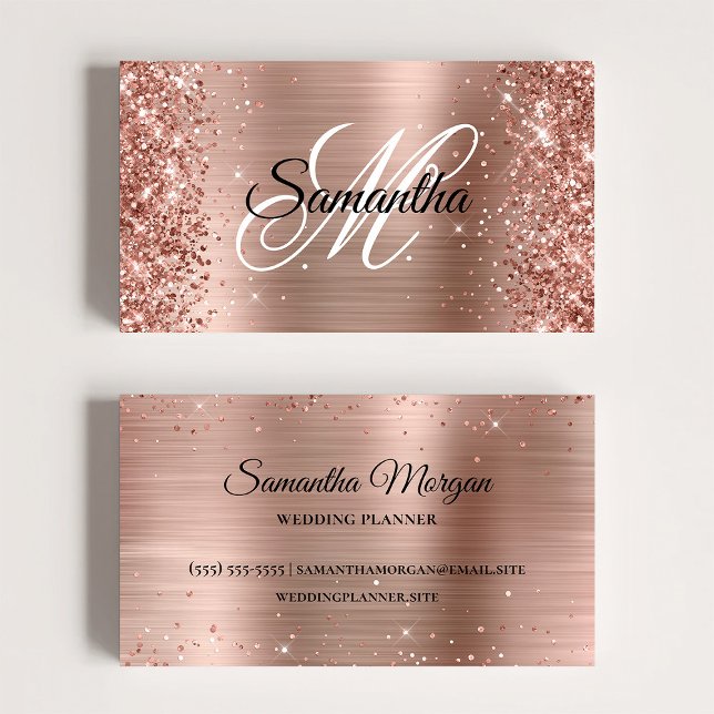 Glittery Ro Gold Foil Monogram Online Profile Visitkort (Glittery Rose Gold Foil Monogram Online Profile Business Card)