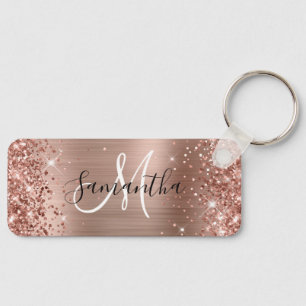 Glittery Ro Gold Foil Monogram Smala Vågrät Nyckelring