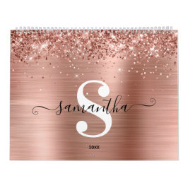 Glittery Ro Gold Foil Namnteckning Monogram Photo Kalender