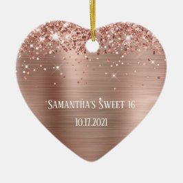Glittery Ro Gold Foil Personlig Sweet 16 Julgransprydnad Keramik
