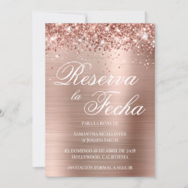 Glittery Ro Gold Foil Photo Reserva La Fecha Inbjudningar
