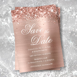 Glittery Ro Gold Foil Photo Save Date Inbjudningar