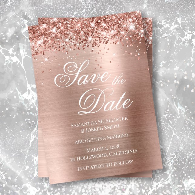 Glittery Ro Gold Foil Photo Save Date Inbjudningar (Skapare uppladdad)