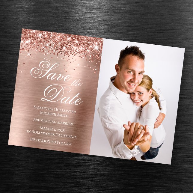Glittery Ro Gold Foil Photo Save Date Magnetisk Inbjudningskort (Skapare uppladdad)
