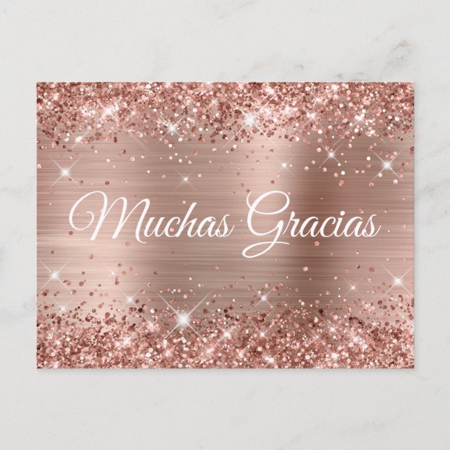 Glittery Ro Gold Foil Quinceañera Muchas Gracias Vykort (Framsida)