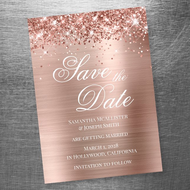 Glittery Ro Gold Foil Save Date Magnetisk Inbjudningskort (Skapare uppladdad)