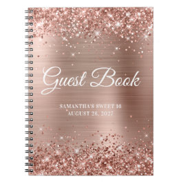 Glittery Ro Gold Foil Sweet 16 Guestbook Anteckningsbok