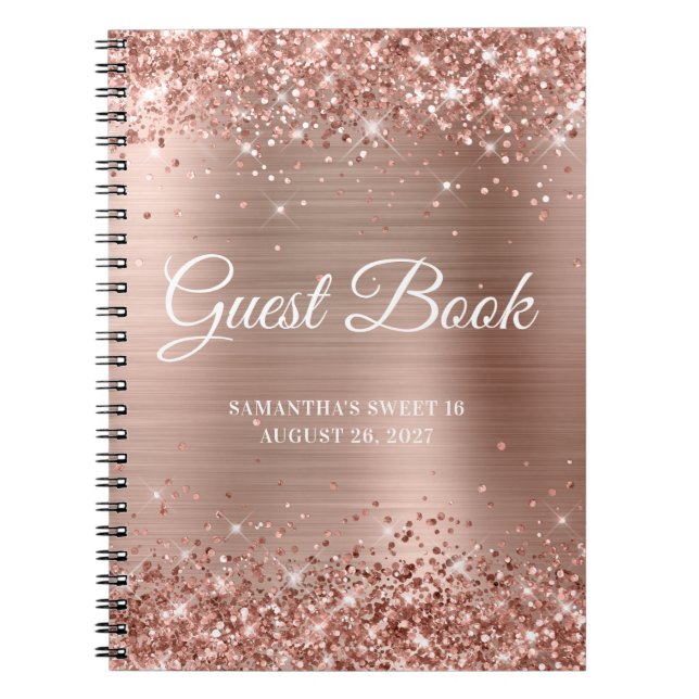 Glittery Ro Gold Foil Sweet 16 Guestbook Anteckningsbok (Framsidan)