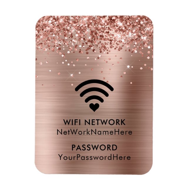 Glittery Ro Gold Foil WiFi-nätverk och lösenord Magnet (Vertikal)