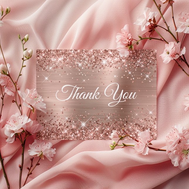 Glittery Ro Guld 40:e födelsedag Vit Tack Vykort (Glittery Rose Gold 40th Birthday White Thank You Postcard)