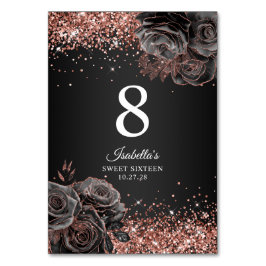 Glittery Ro Guld Black Blommigt Glam Sweet sixteen Bordsnummer