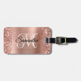 Glittery Ro Guld Curly Monogram Bagagebricka