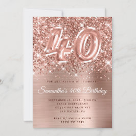 Glittery Ro Guld Glam 40:e födelsedagen Inbjudningar