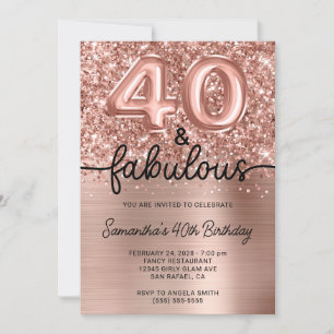 Glittery Ro Guld Glam 40 och Fabulous Inbjudningar