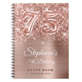 Glittery Ro Guld Glam 75:e Birthday Guestbook Anteckningsbok