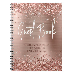 Glittery Ro Guld Glam Bröllop Guestbook Anteckningsbok