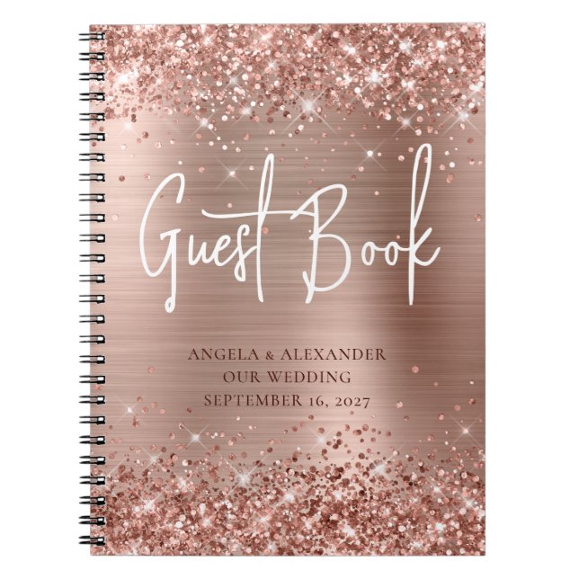 Glittery Ro Guld Glam Bröllop Guestbook Anteckningsbok (Framsidan)