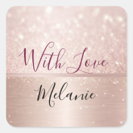 Glittery Ro Guld Glam metallic Namn Fyrkantigt Klistermärke