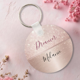 Glittery Ro Guld Glam metallic Namn Nyckelring