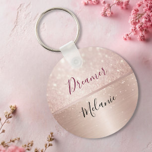 Glittery Ro Guld Glam metallic Namn Nyckelring