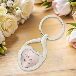 Glittery Ro Guld Glam metallic Namn Twisted Heart Silverfärgad Nyckelring
