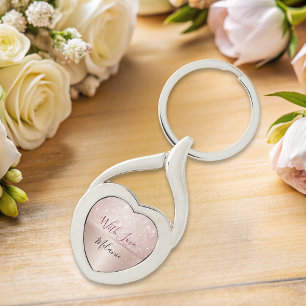 Glittery Ro Guld Glam metallic Namn Twisted Heart Silverfärgad Nyckelring