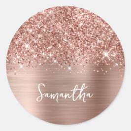 Glittery Ro Guld Glam Namn Runt Klistermärke