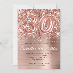 Glittery Ro Guld Glam Number 30års födelsedag Inbjudningar