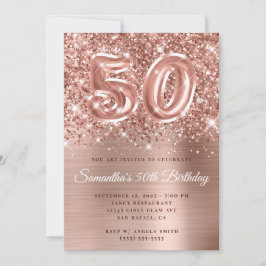 Glittery Ro Guld Glam nummer 50:e födelsedagen Inbjudningar