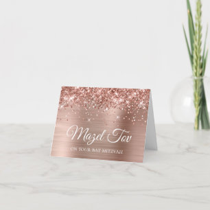 Glittery Ro Guld Mazel Tov på din Bat mitzvah Kort