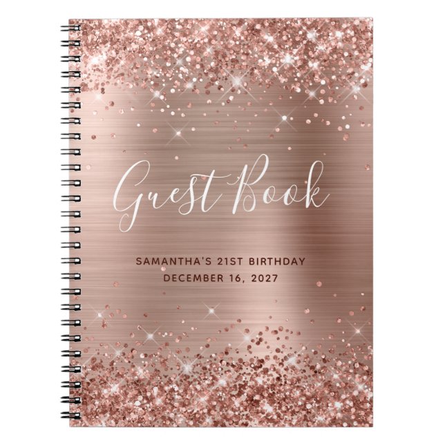Glittery Ro Guld Modern 21:a födelsedag Guestbook Anteckningsbok (Framsidan)