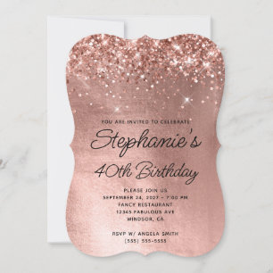 Glittery Ro Guld monogram 40 födelsedagar Inbjudningar