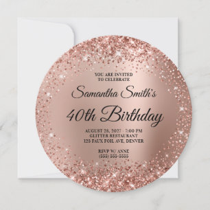 Glittery Ro Guld Ombre Monogram 40 födelsedagar Inbjudningar