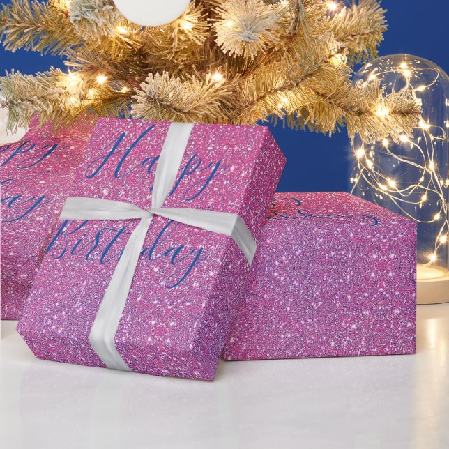 Glittery Ro Guld Rosa Blue Ombre Grattis på födels Presentpapper (Helgdagar)