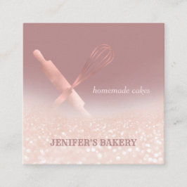 Glittery ro, guld, rullstift, bagerikock fyrkantigt visitkort