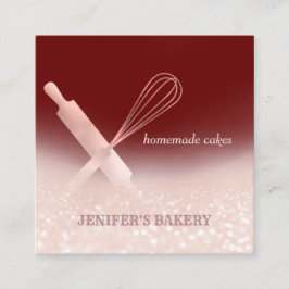 Glittery ro, guld, rullstift, bagerikock fyrkantigt visitkort