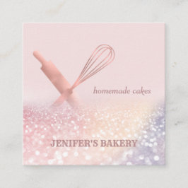 Glittery ro, guld, rullstift, bagerikock fyrkantigt visitkort