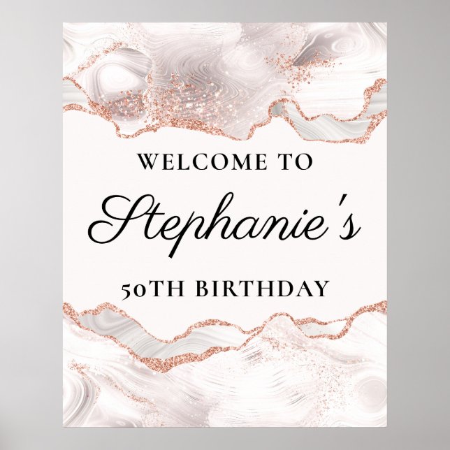 Glittery Ro Guld White Agate 50 Birthday 24x30 Poster (Framsidan)