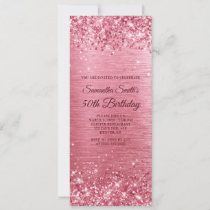 Glittery Rosa Brushed Foil 50:e födelsedagen Inbjudningar